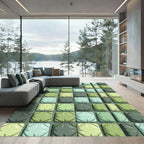 Geometric Sage and Olive Puffy Tile Rug