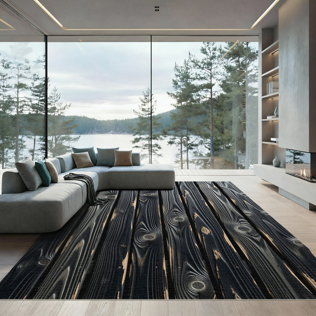 Dark Wood Grain Vertical Planks Rug