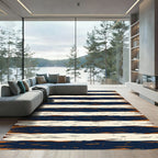 Navy and Cream Distressed Horizontal Stripe Rug