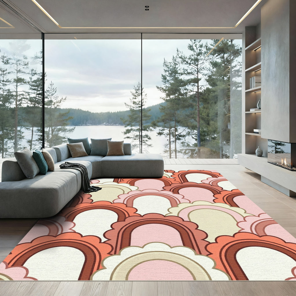 Retro Peach Scalloped Arch Tile Rug