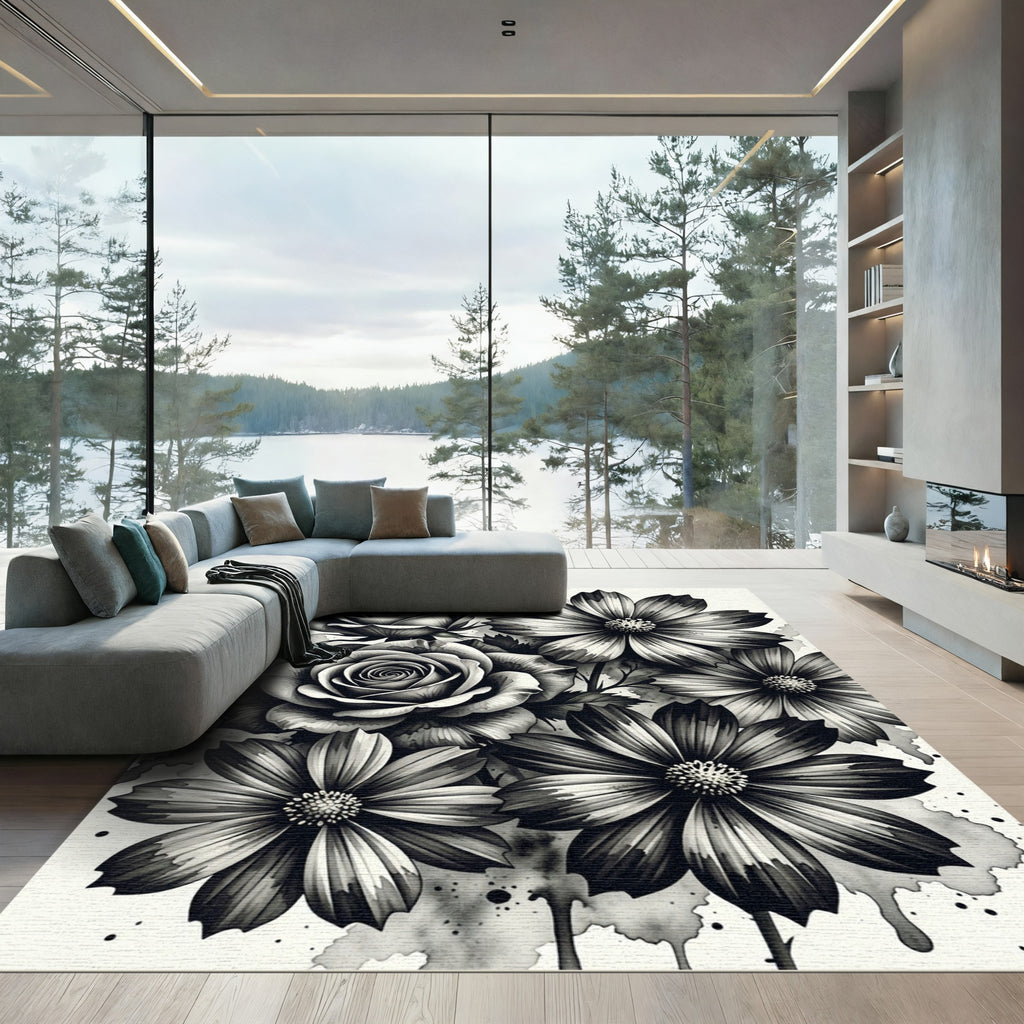 Monochromatic Rose Flower Arrangement Rug