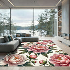 Elegant Pink Peony Floral Garden Rug