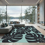 Lush Tropical Monstera Leaf Sage Blue Rug