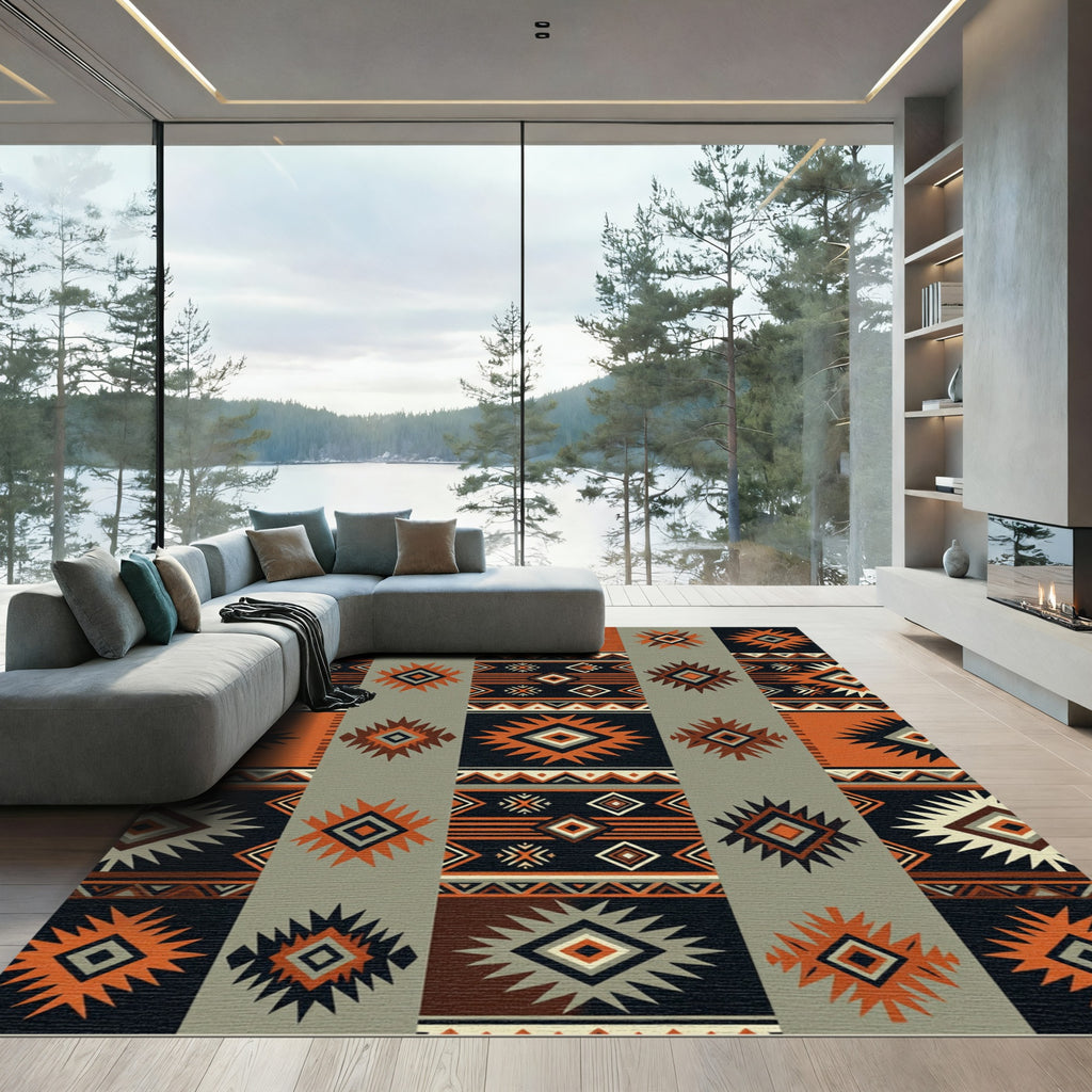 Rustic Terracotta Geometric Southwestern Diamond Rug