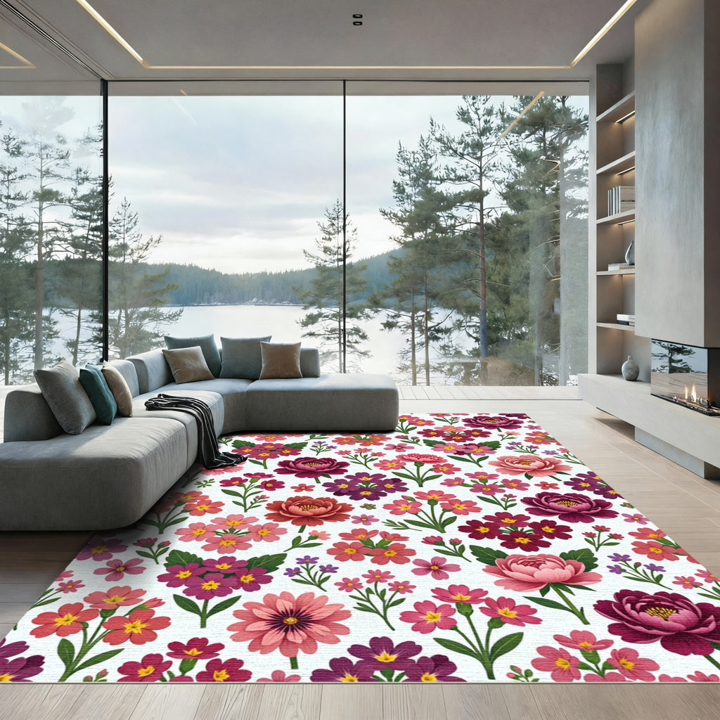 Pink Berry Floral Garden Rug