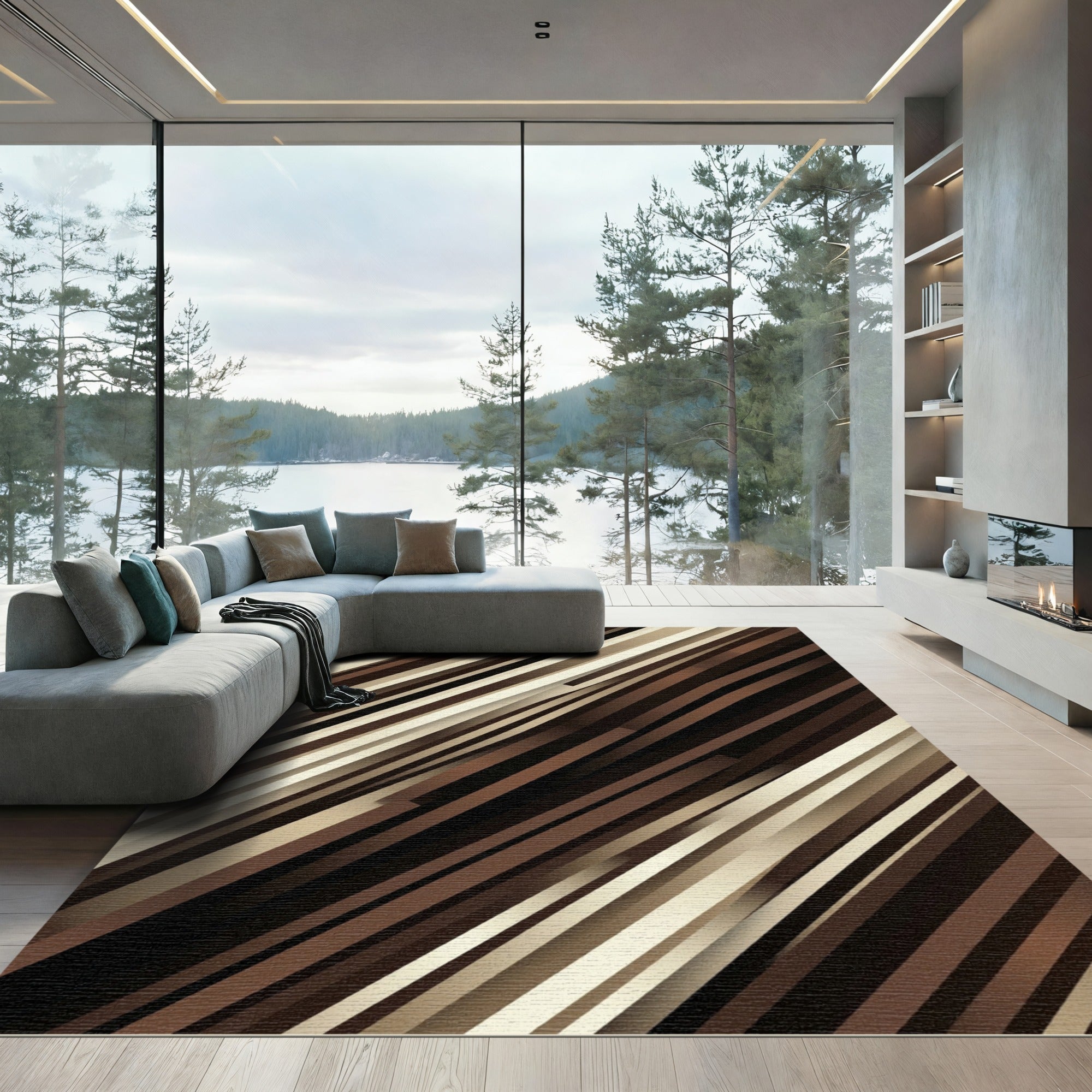 Earthy Diagonal Stripe Texture Rug