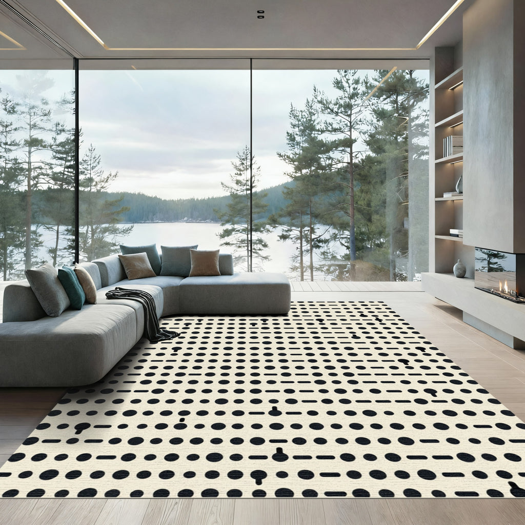 Minimalist Black Dot Dash Composition Rug