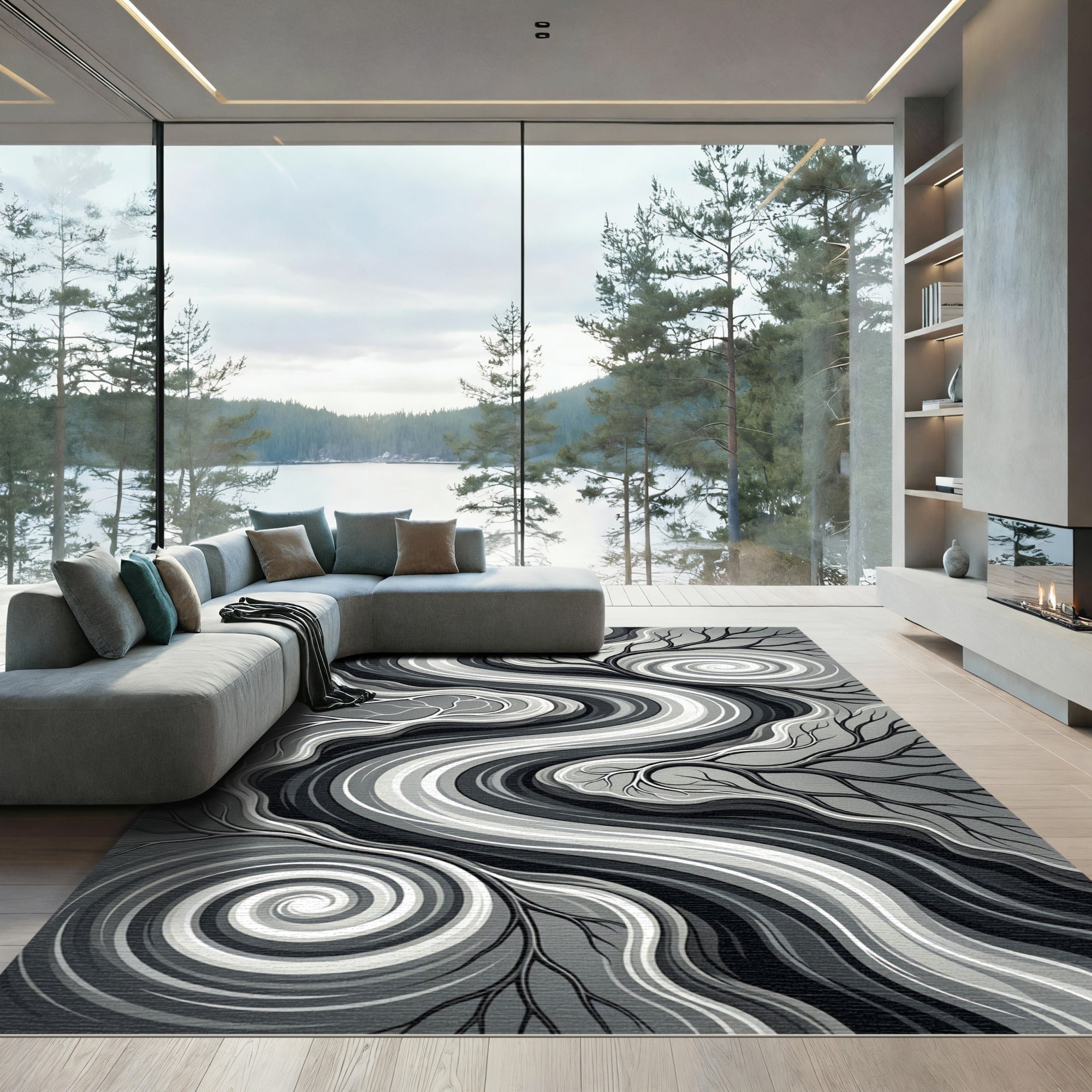 Monochromatic Abstract Flowing Swirl Wave Rug
