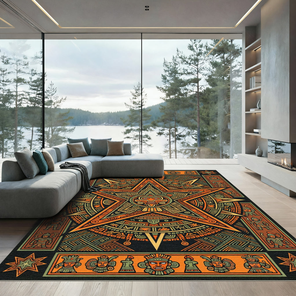 Earthy Aztec Star Geometric Medallion Rug