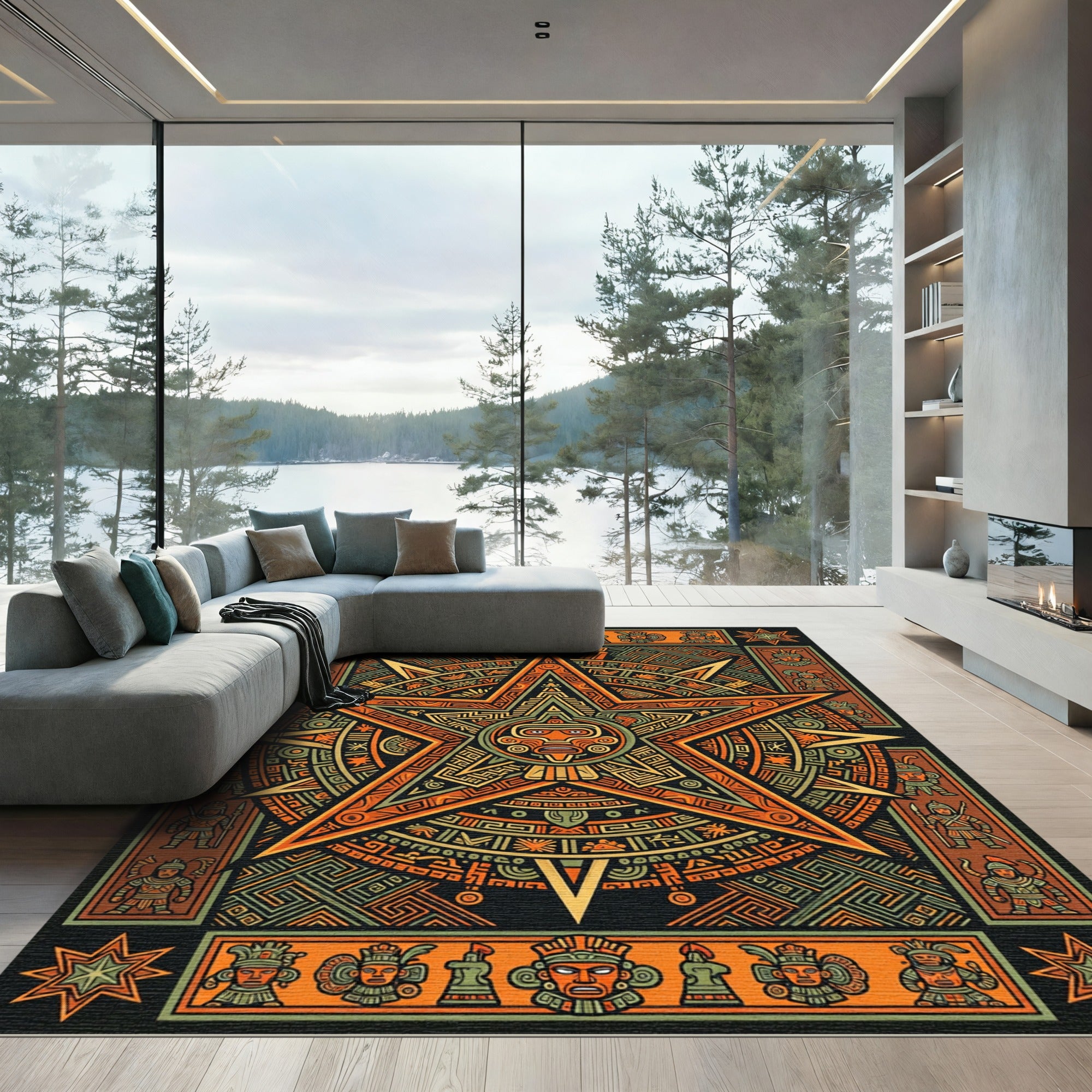 Earthy Aztec Star Geometric Medallion Rug