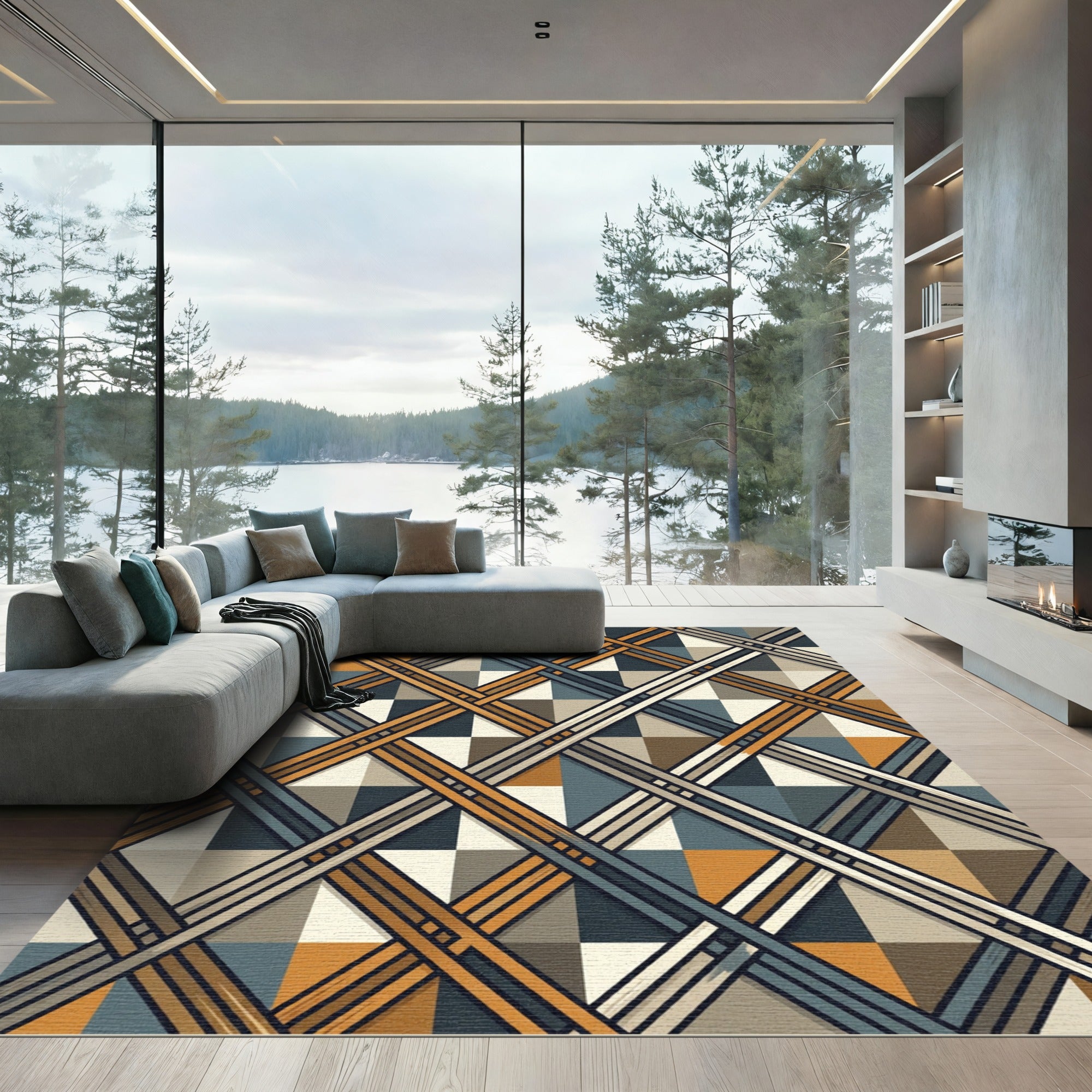 Geometric Mid-Century Plaid Checkered Area Rug