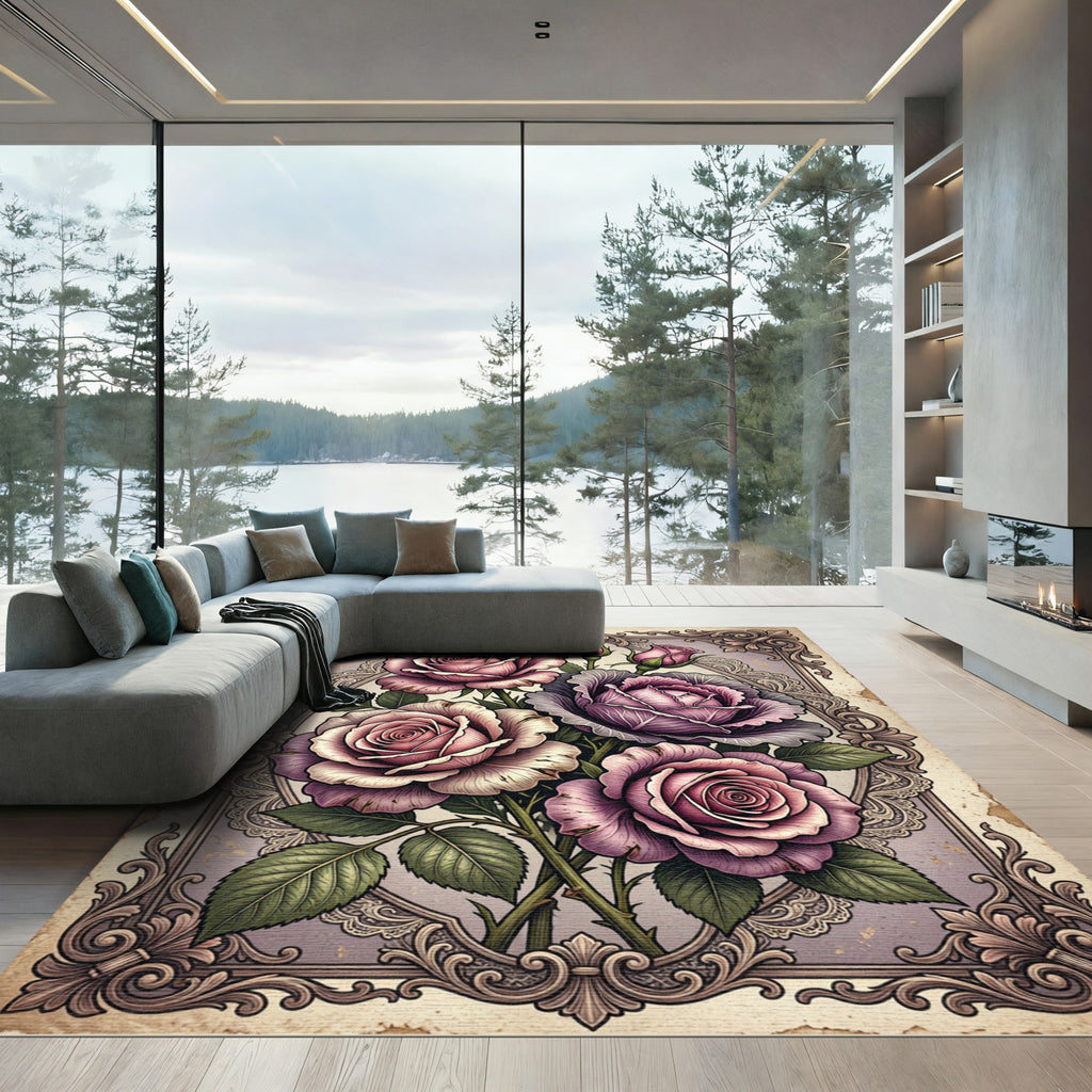 Vintage Victorian Dusty Rose Floral Bouquet Rug