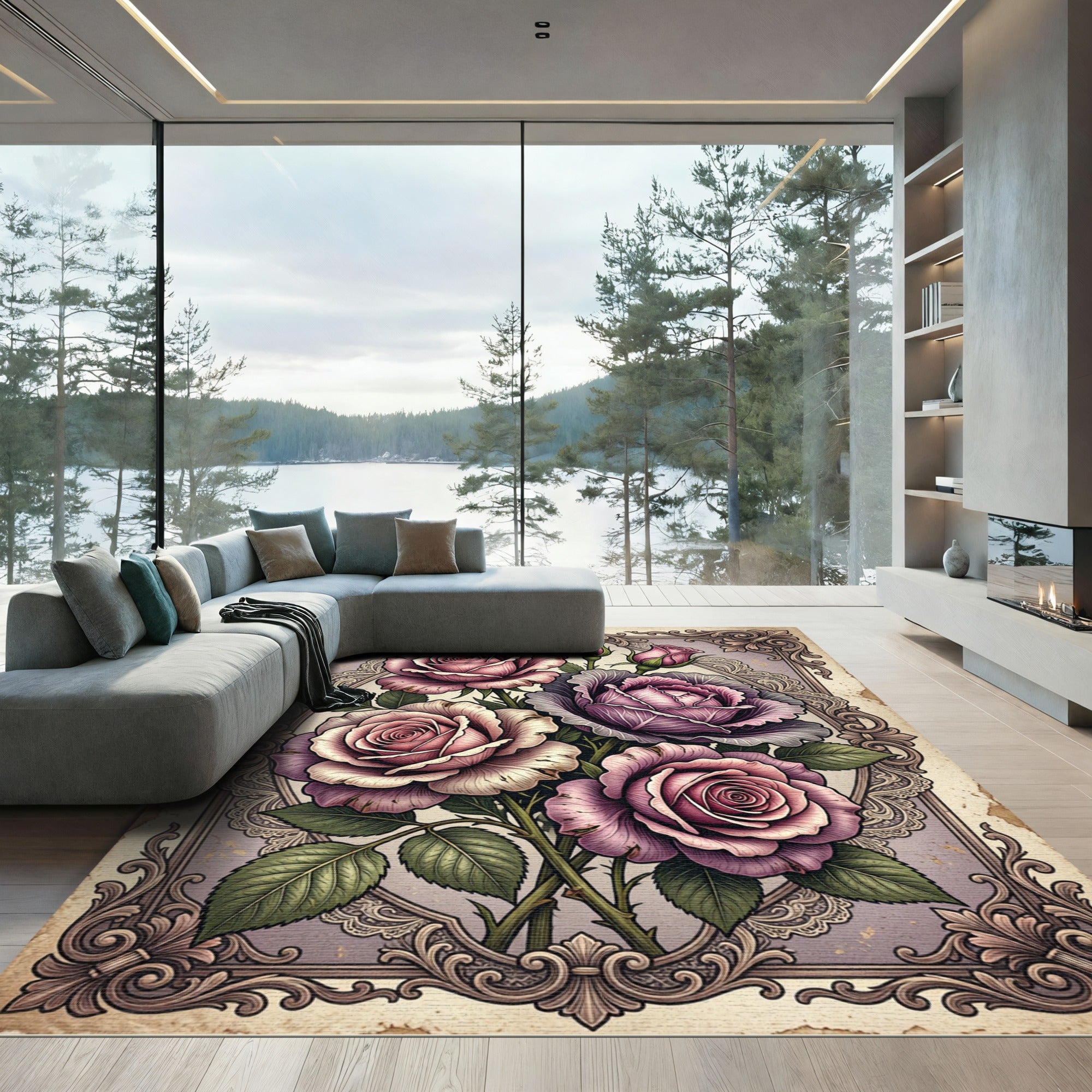 Vintage Victorian Dusty Rose Floral Bouquet Rug