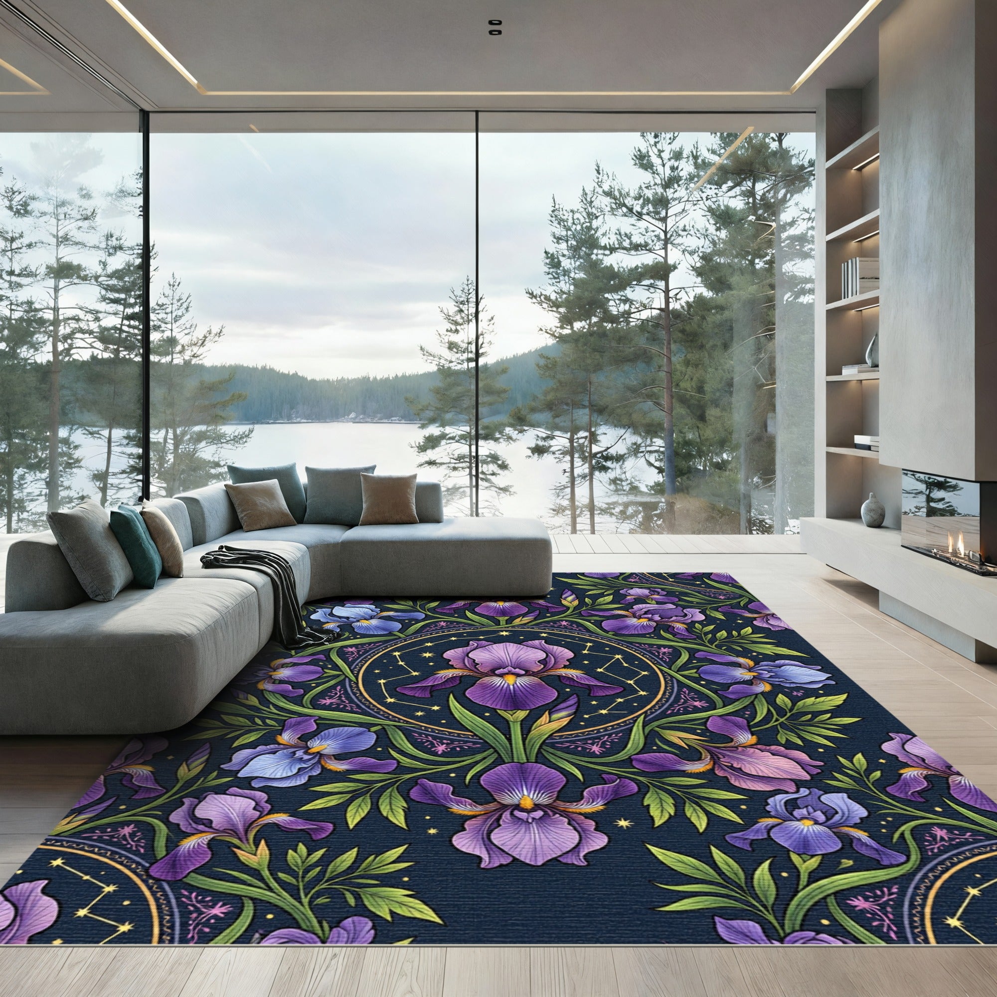 Floral Iris Celestial Mandala Rug