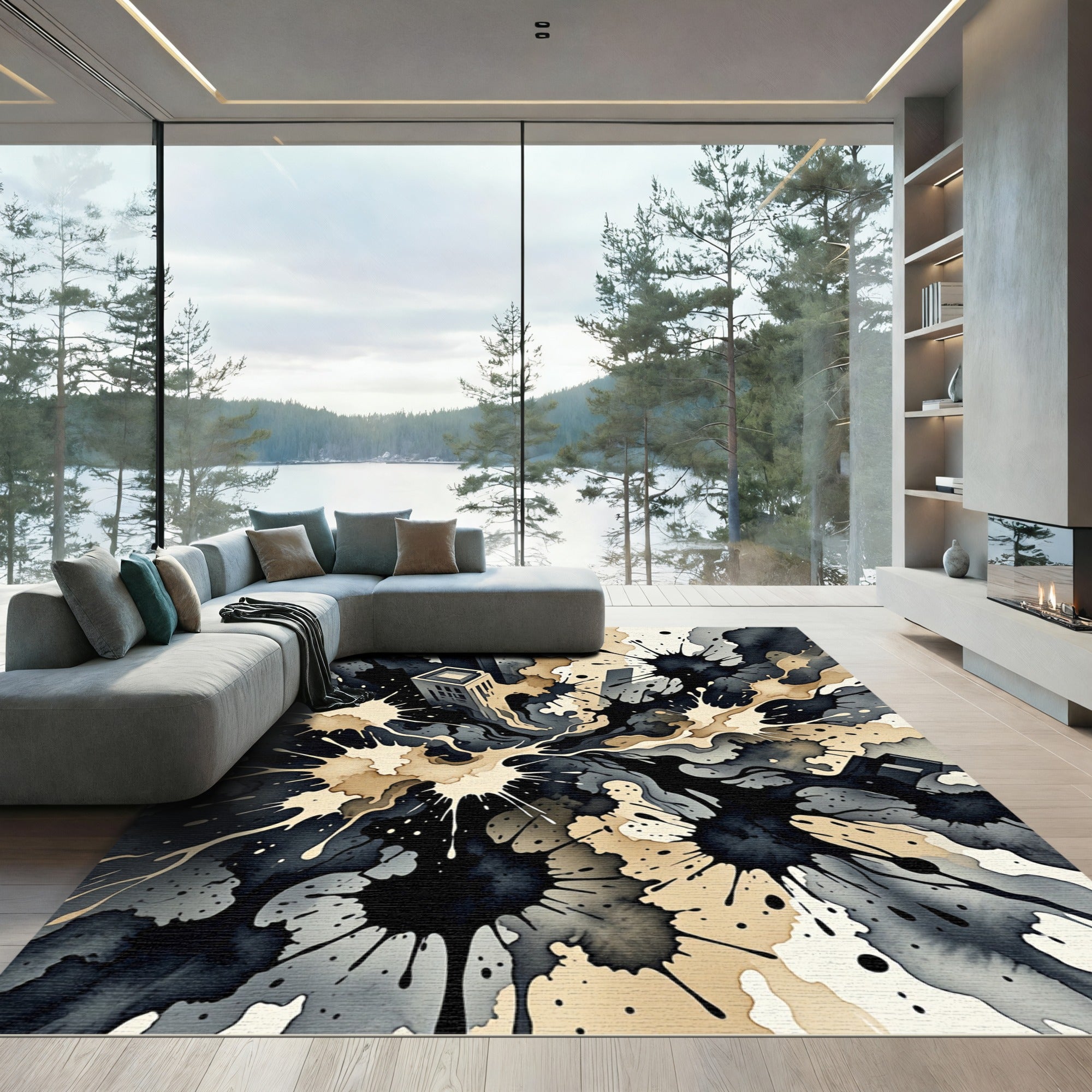 Abstract Urban Splatter Ink Composition Rug