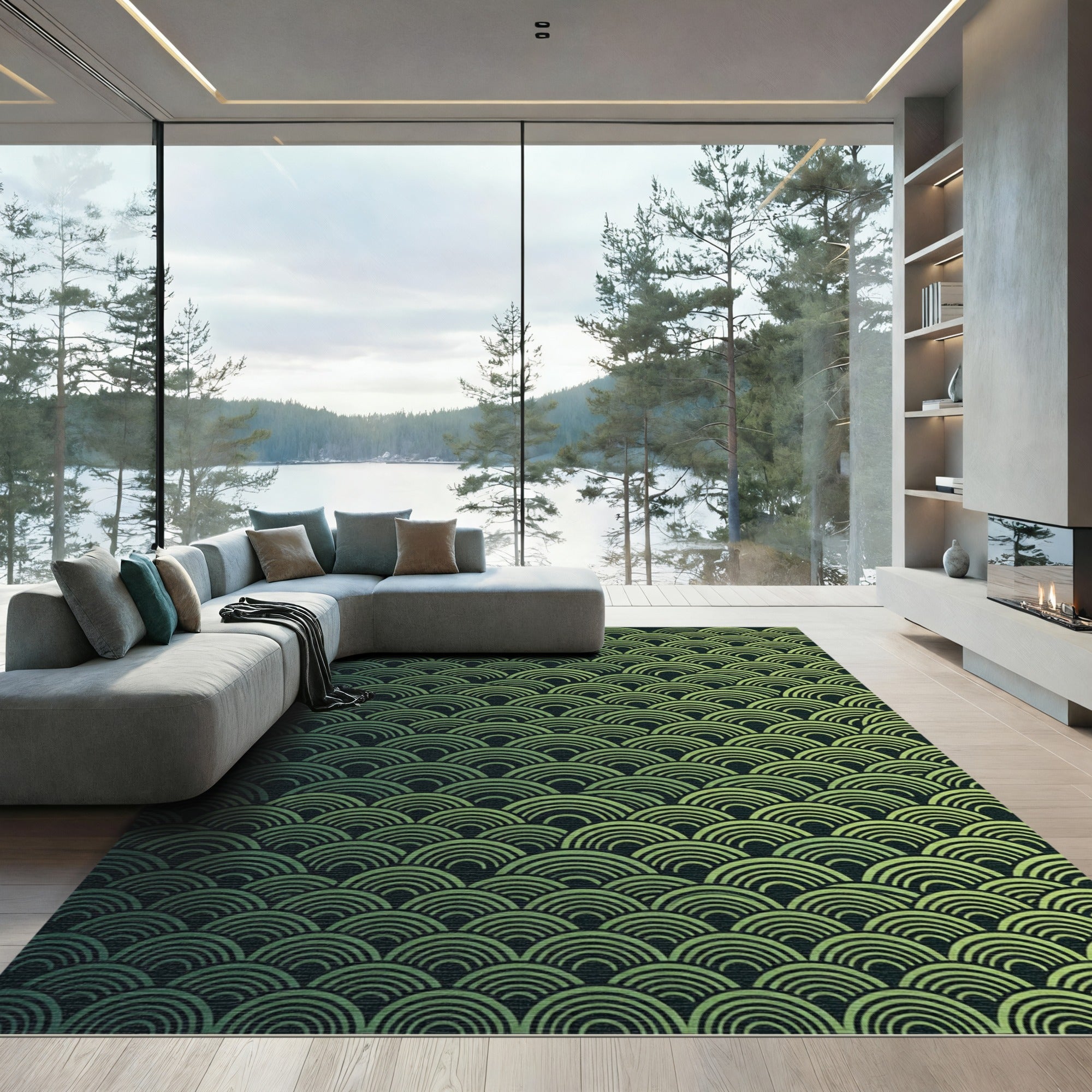 Green Graduated Scale Wave Rug