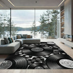 Retro Monochromatic Vinyl Record Collage Rug