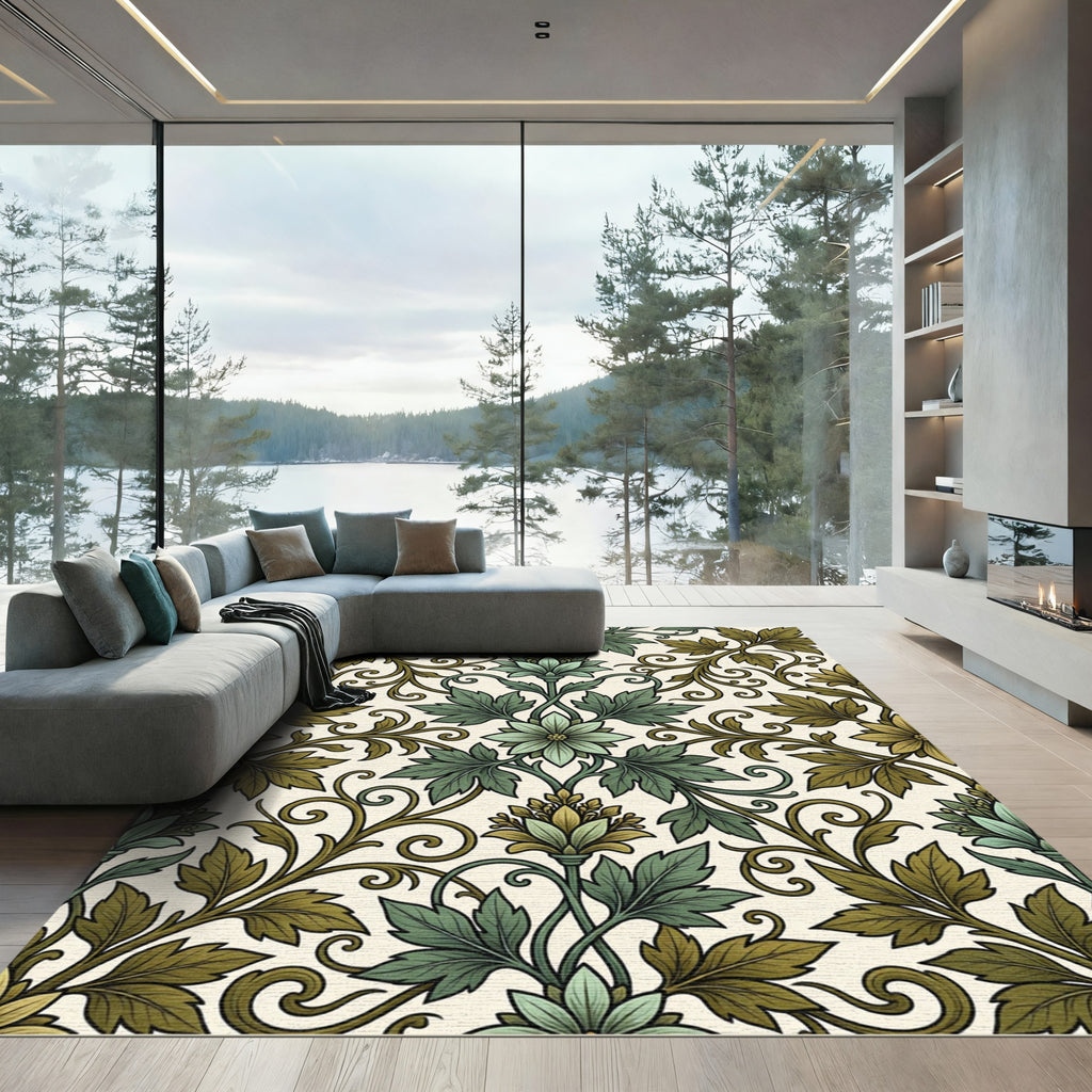 Vintage Verdant Floral Scroll Rug