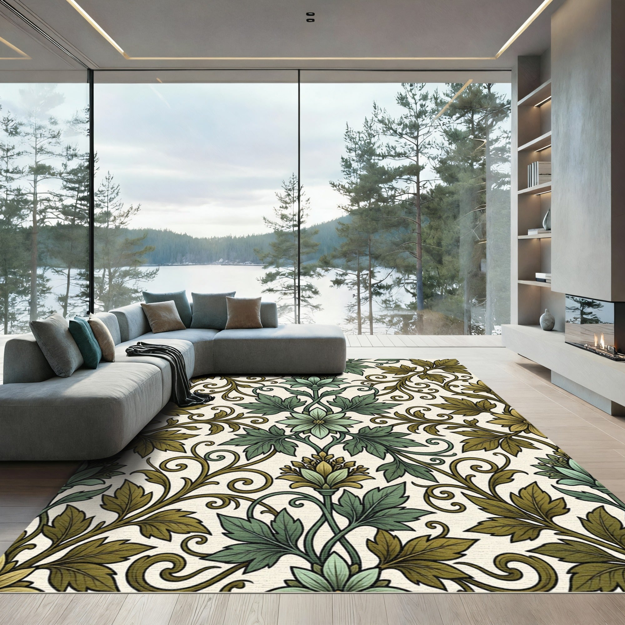 Vintage Verdant Floral Scroll Rug