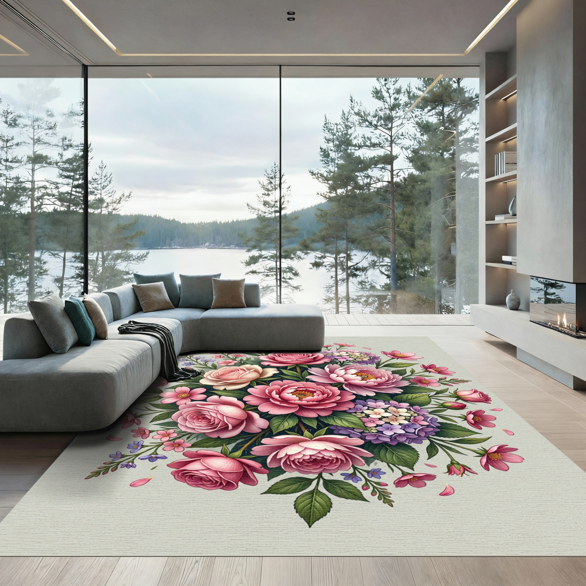 Elegant Pastel Pink Floral Bouquet Rug