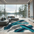 Aqua Teal Navy Brush Strokes Rug