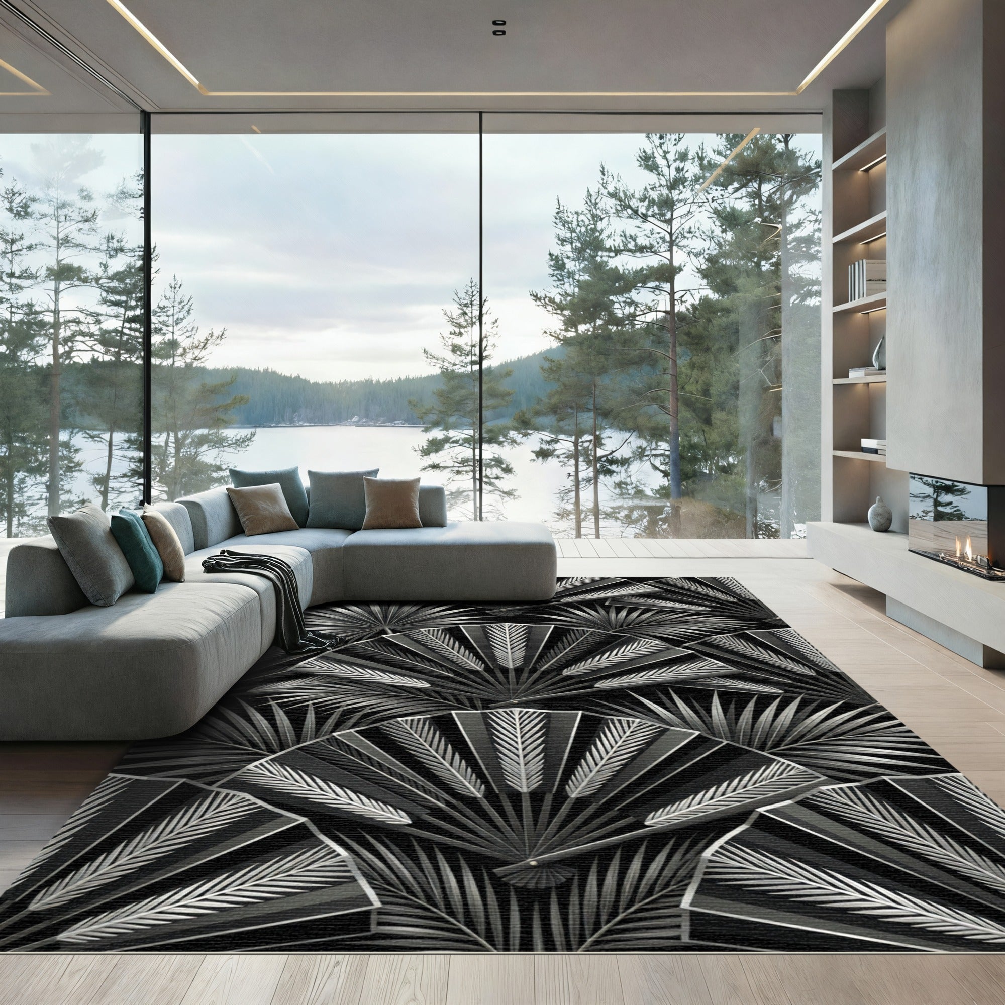 Art Deco Silver Fan Foliage Rug