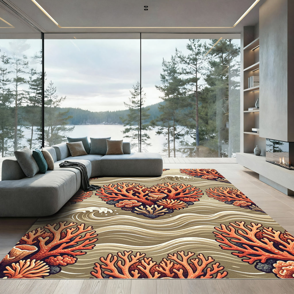 Coral Heart with Ocean Waves Rug