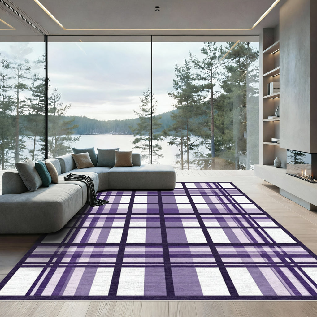 Contemporary Violet Geometric Plaid Grid Rug