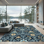 Blue Floral Gilded Trellis Art Rug