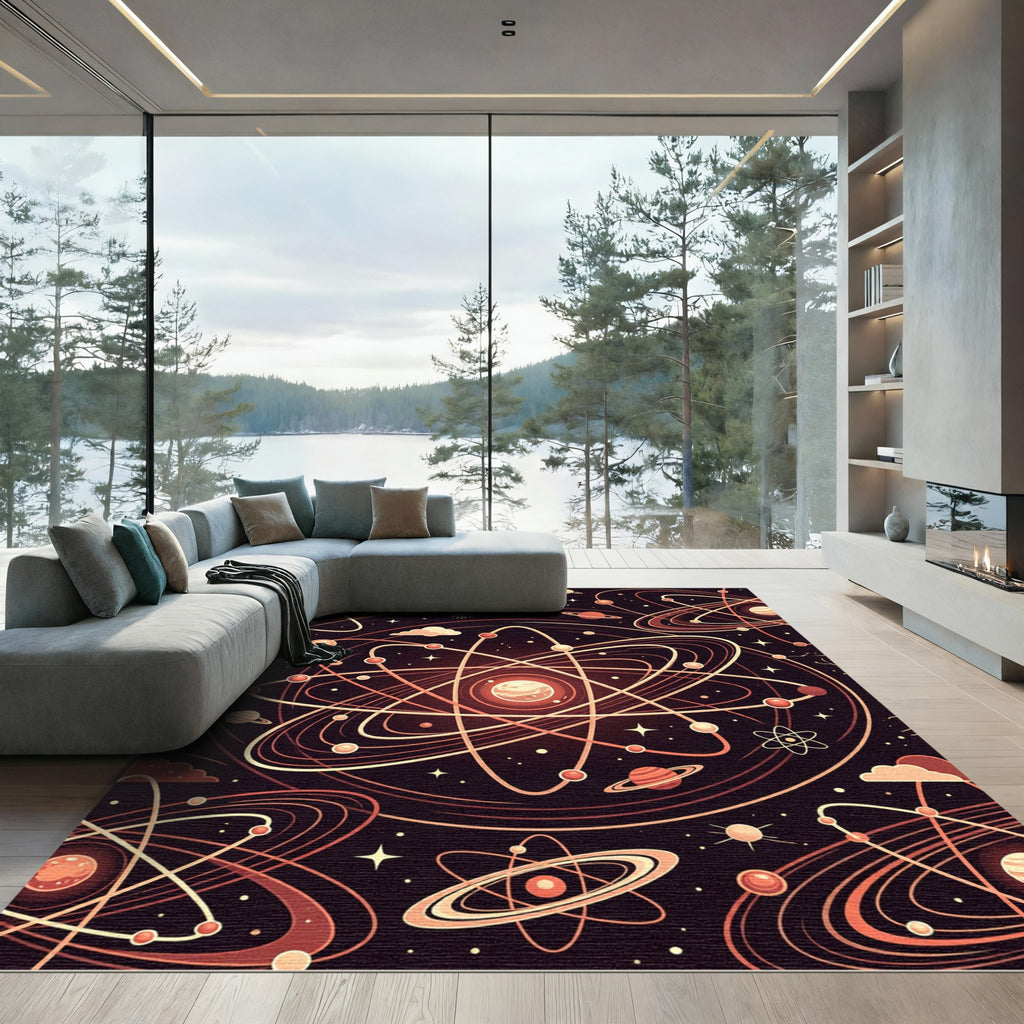 Cosmic Atomic Orbit Nebula Graphic Rug