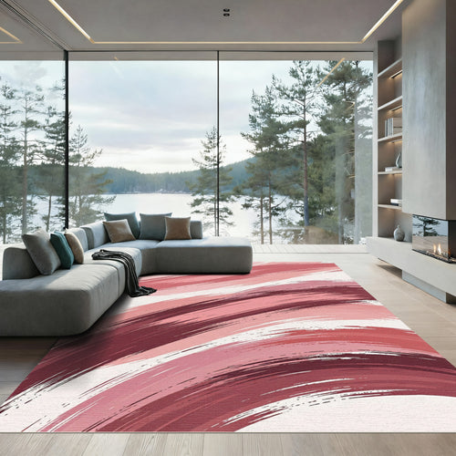 Abstract Blush and Burgundy Brushstroke Rug