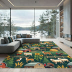 Forest Farm Animals with Sunflowers Rug