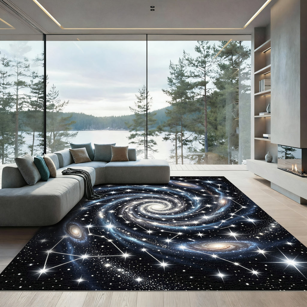 Cosmic Swirling Nebula Starry Night Rug