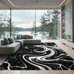 Black White Swirling Marbled Rug