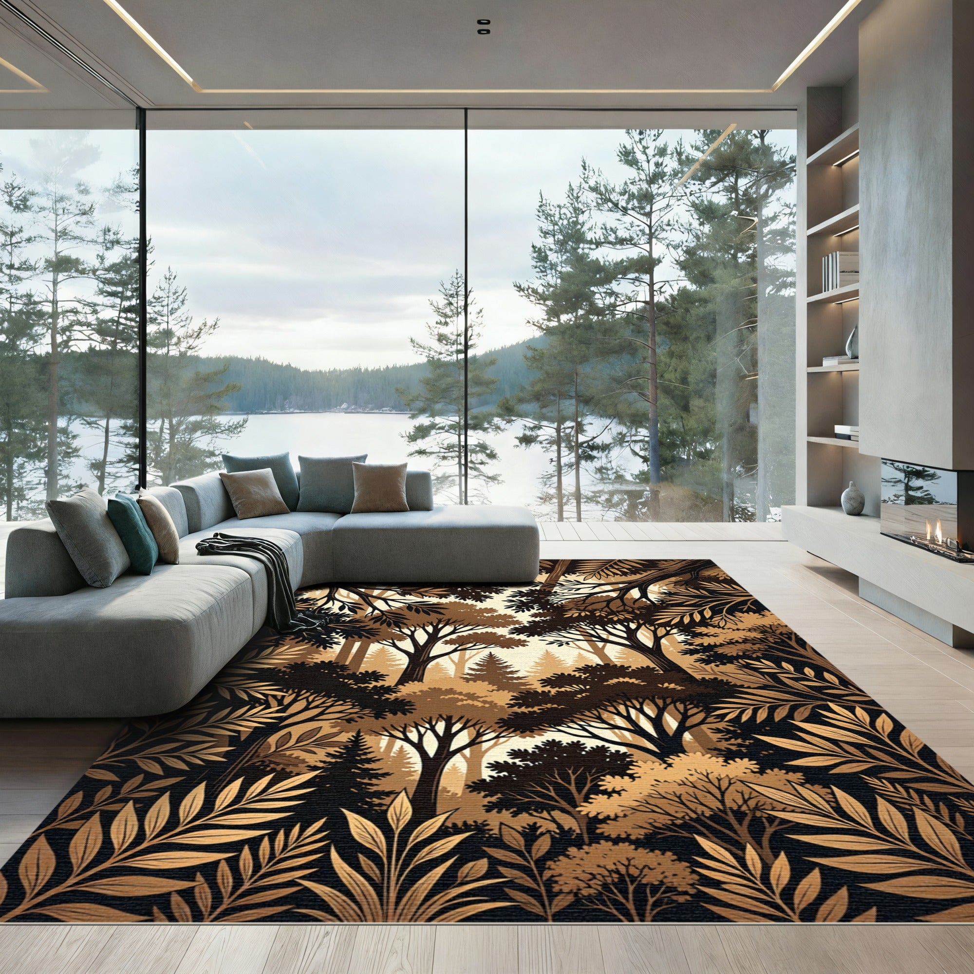 Monochromatic Woodland Canopy Forest View Rug