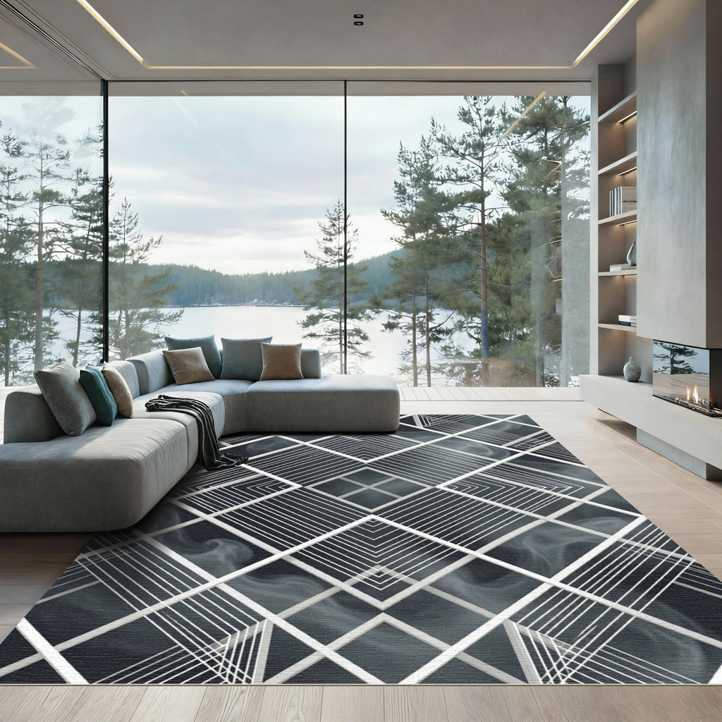 Monochromatic Geometric Smoke Abstract Rug