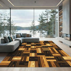 Rich Earthy Wood Paneled Parquet Rug