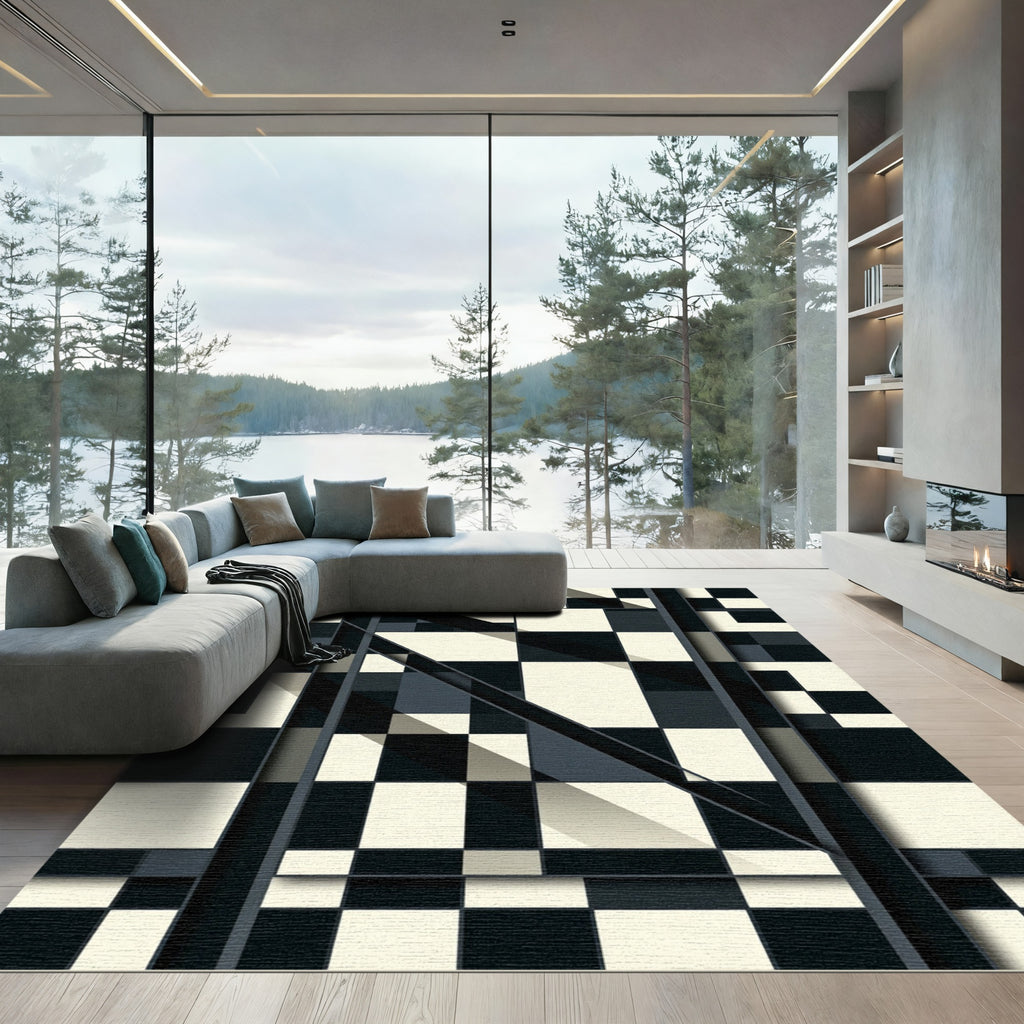 Monochromatic Geometric Grid Composition Rug
