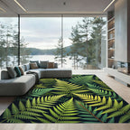 Green Tropical Fern Leaf Overlay Rug