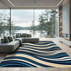 Modern Blue and Beige Wavy Lines Rug