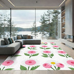 Pink White Daisy Rose Garden Rug