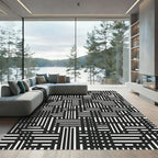 Monochrome Abstract Intersecting Line Art Rug