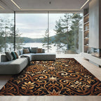 Golden Black Arabesque Star Medallion Rug