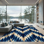 Indigo Blue Abstract Chevron Ikat Rug