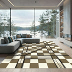 Brown White Checkered Intersecting Lines Rug