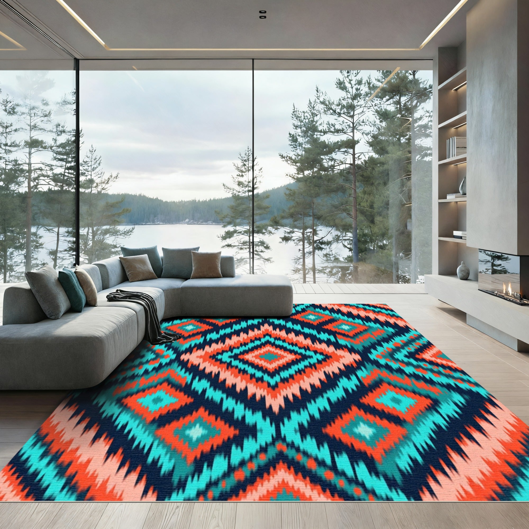 Navajo Diamond Teal Coral Rug