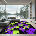 Neon Green and Purple Checkered Splatter Rug