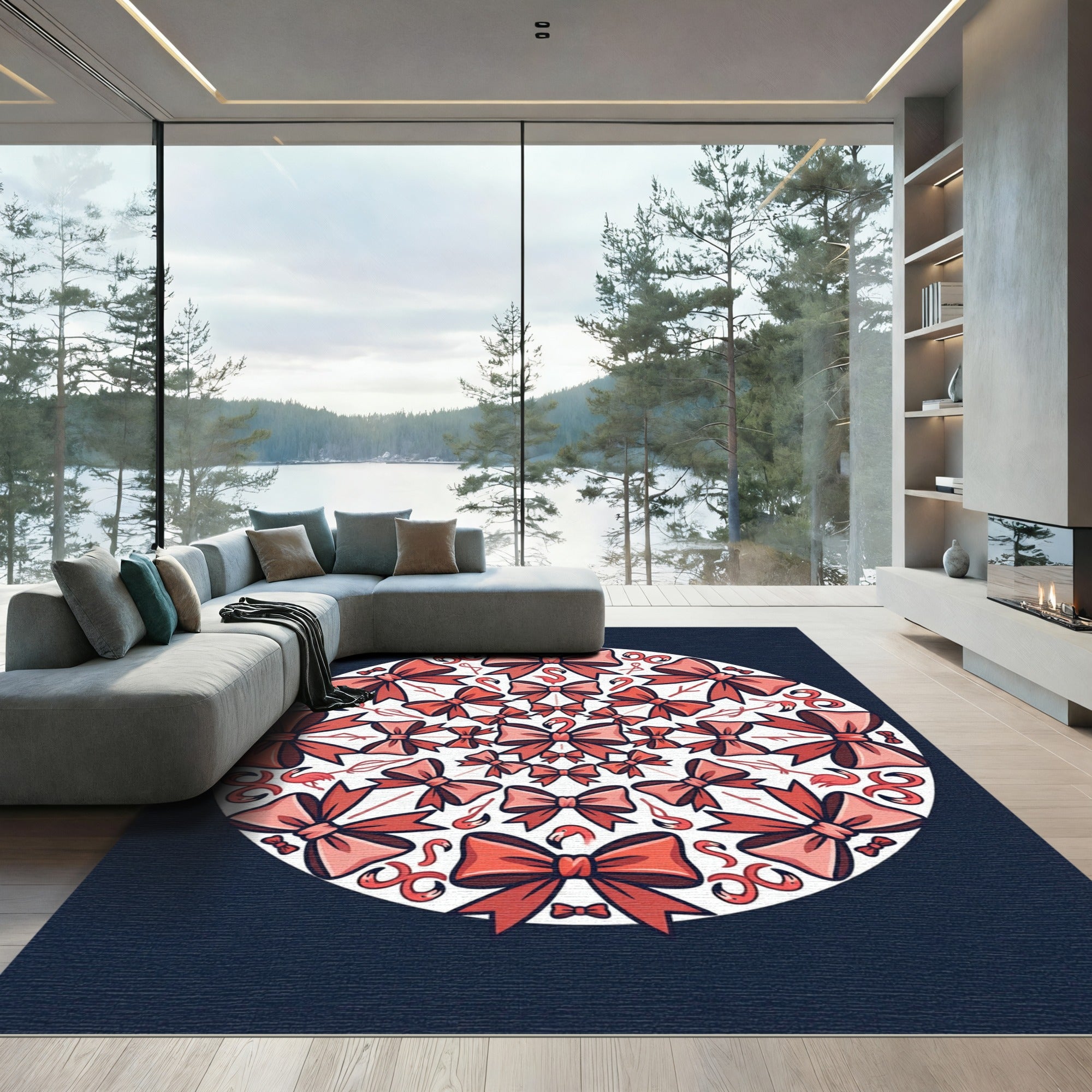 Coral Pink Flamingo Bow Mandala Rug