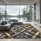 Ornate Gold Silver Interlocking Lattice Rug
