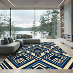 Geometric Navy and Blue Angular Diamond Rug